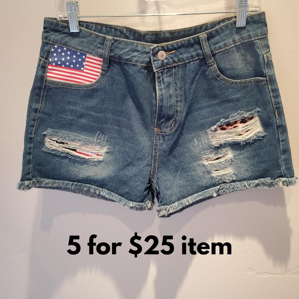 Womens Patriotic Denim Shorts - Size 12